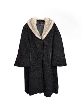 LIT Brothers Vintage Curly Persian Lamb Mink Fur Collar Dress Overcoat